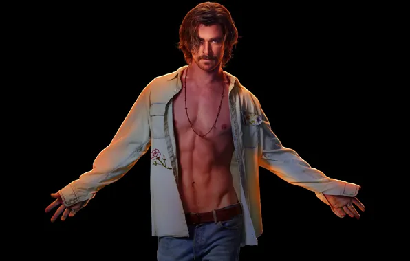 Pose, jeans, male, shirt, black background, detective, Thriller, poster