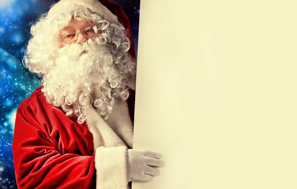 Blue, red, paper, holiday, new year, poster, Santa Claus, Santa Claus