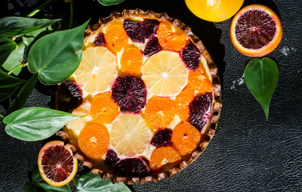 Background, pie, leaves, citrus, grapefruit
