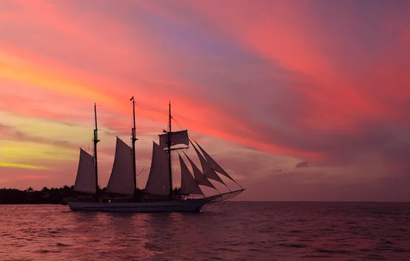 Sea, the sky, sailboat, the evening, Mystic