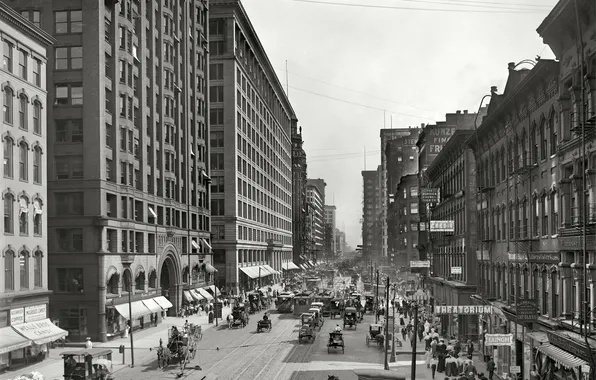 People, street, Chicago, 1907, Conca