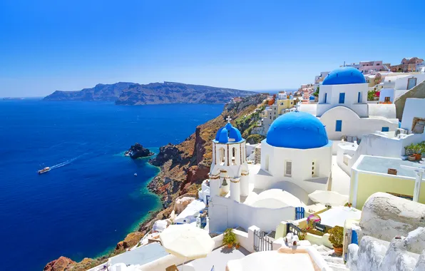 Picture sea, the sky, island, home, Santorini, Greece, the dome, santorini