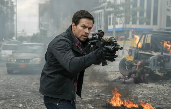 Look, pose, weapons, street, weapon, street, Mark Wahlberg, pose