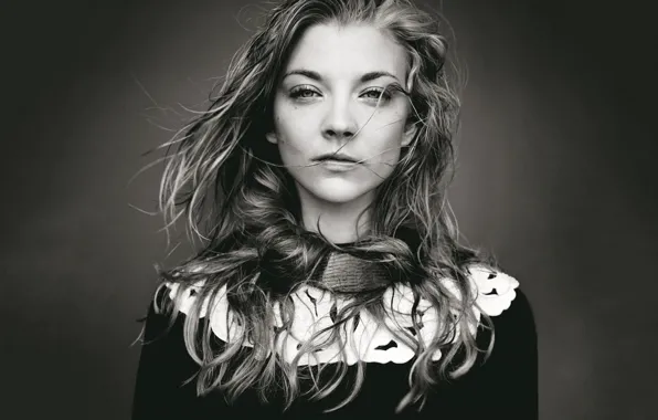 Picture Girls, 2560x1440, Face, Actress, Black and White, Natalie Dormer