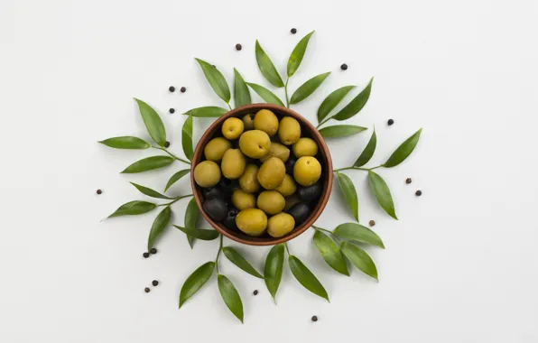 Picture leaves, plate, olives, olives, olive