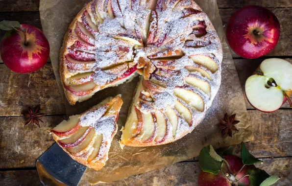 Apples, pie, cinnamon, cakes, piece, delicious