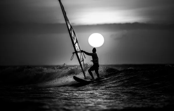 Picture wave, clouds, Windsurfing, extreme sports, sunset