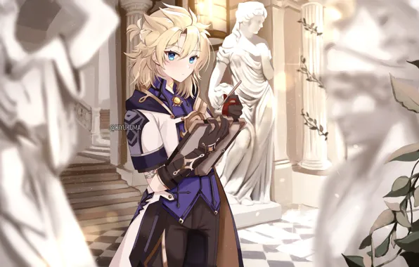 Boy, statues, Albedo, Genshin Impact