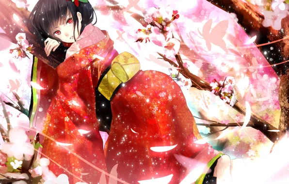 Look, girl, pose, Sakura, lies, yukata, art, the king the king