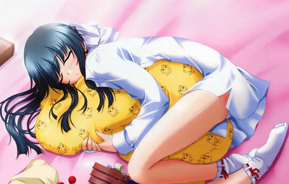 Picture girl, sleep, anime, bed, pillow