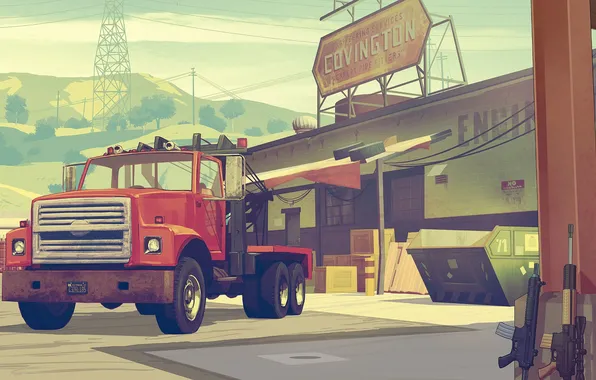 Truck, Composition, Weapons, Tractor, Labels, Grand Theft Auto V, Rockstar North, Rockstar Games