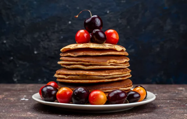 Cherry, stack, pancakes, cherry, pancakes, pancakes, pancake