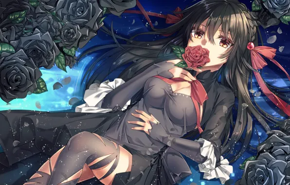 Picture girl, roses, black roses