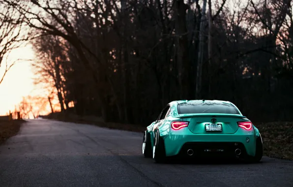 Toyota, GT86, Stance, Rear, Turquoise, Works