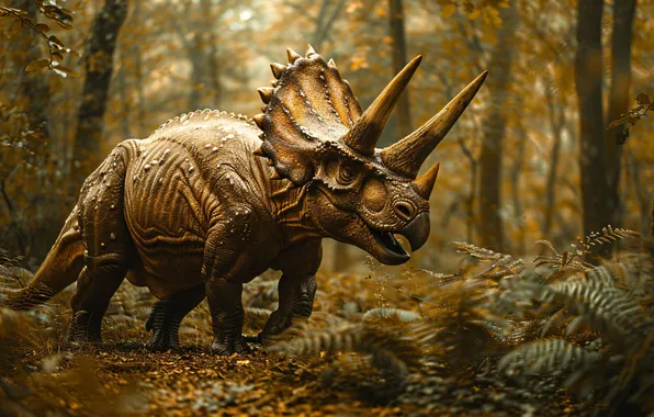 Picture Trees, Dinosaur, Horns, Animal, Digital art, Triceratops, Ancient animals, Extinct animals