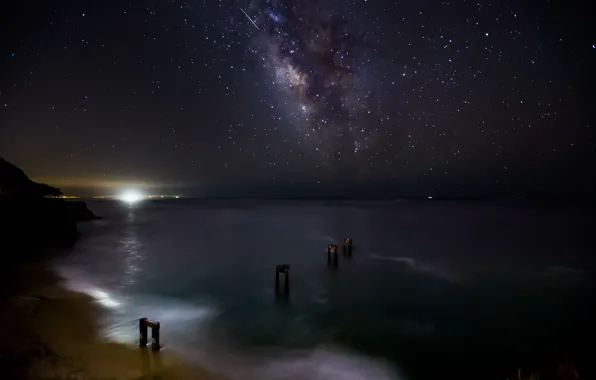 Picture sea, stars, night, space, the milky way