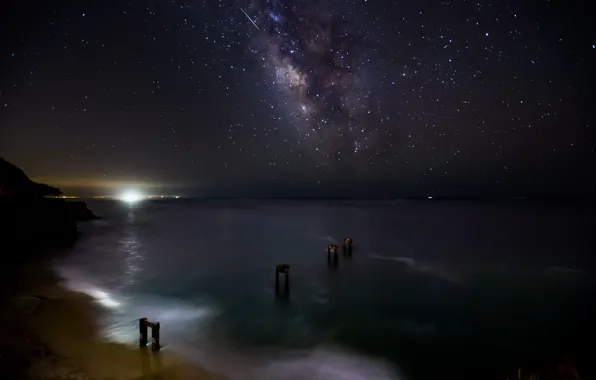 Sea, stars, night, space, the milky way