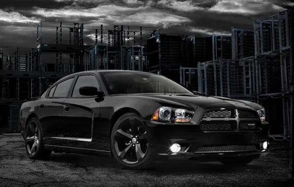 The sky, black, 2012, Dodge, dodge, charger, the front, Blacktop