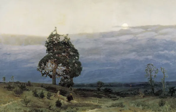 Trees, landscape, clouds, people, picture, the evening, twilight, Vasnetsov