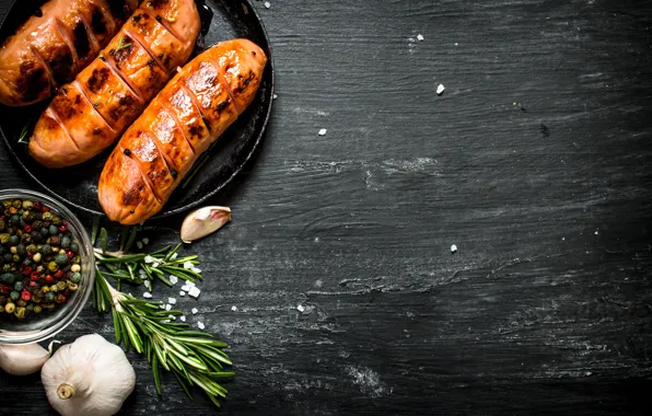 Table, food, sauce, spices, sausages, Spices, grill, Sausages