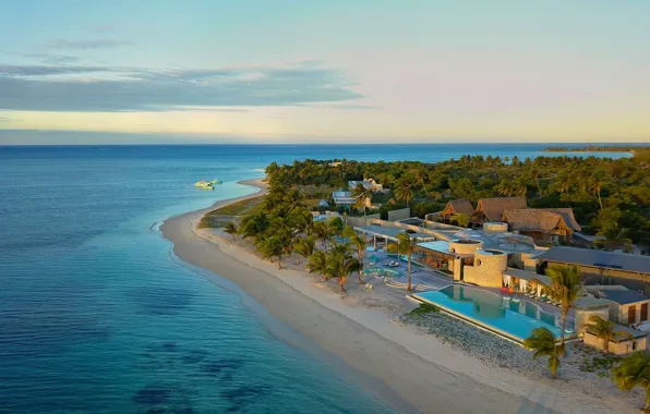 Sea, palm trees, shore, resort, Madagascar, Madagascar, Time and Tide, Notable