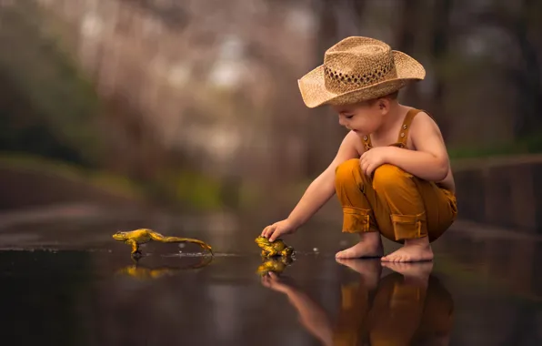 Hat, boy, frogs