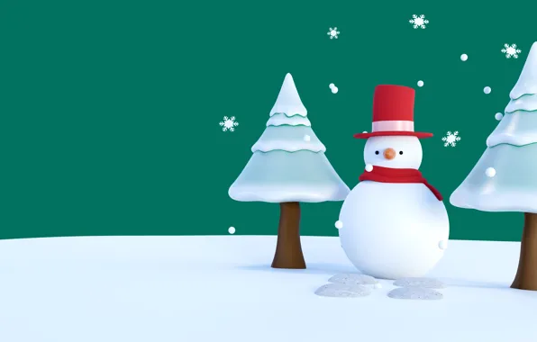 Winter, snow, snowflakes, rendering, hat, scarf, Christmas, the snow