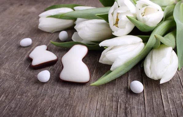Holiday, spring, rabbit, Easter, tulips, gingerbread