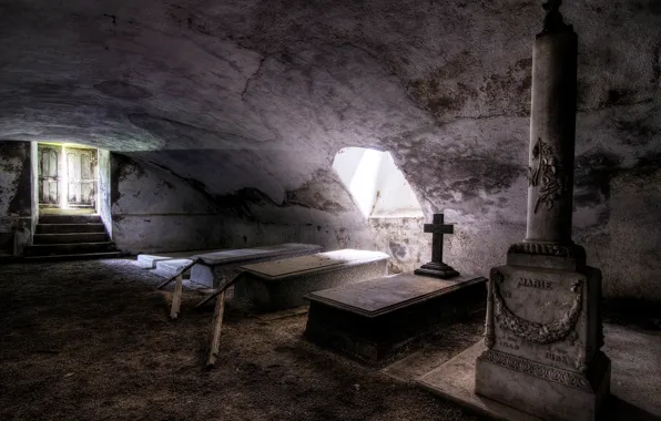 Picture background, the crypt, coffins