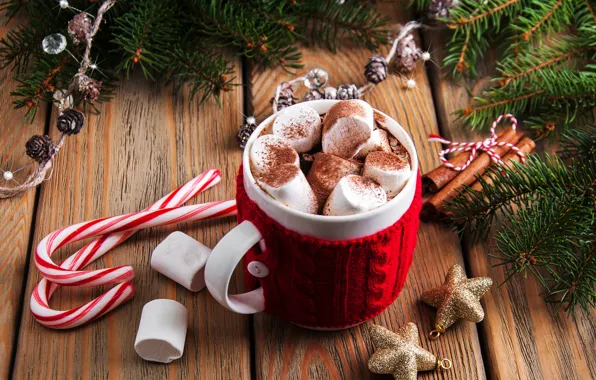 Picture decoration, New Year, Christmas, christmas, wood, cup, merry, cocoa