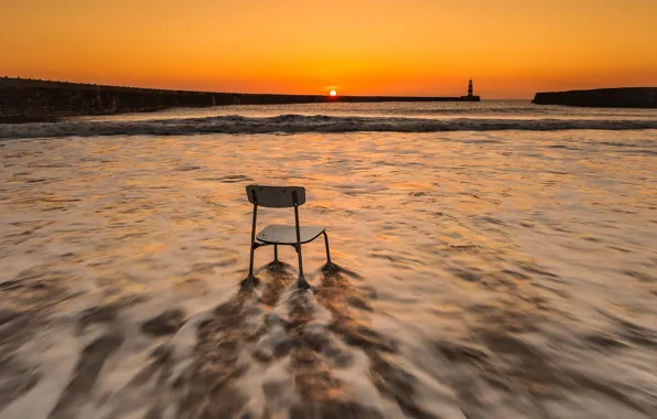 Sea, sunset, chair