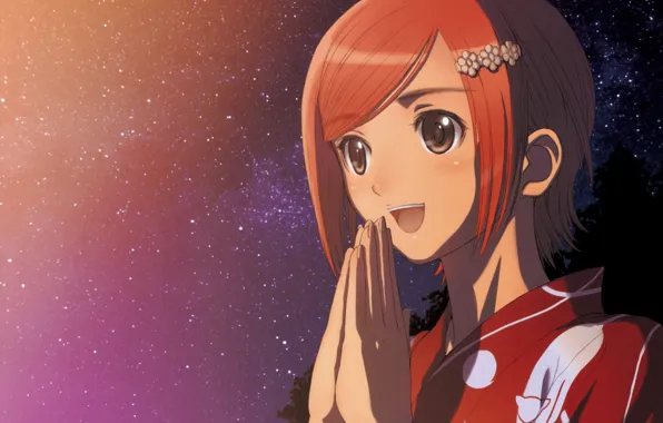 Stars, joy, night, hands, yukata, barrette, art, shining wind