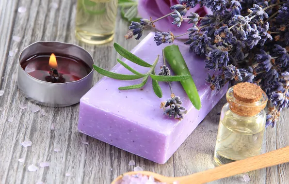 Picture soap, lavender, spa, salt, oil, zen