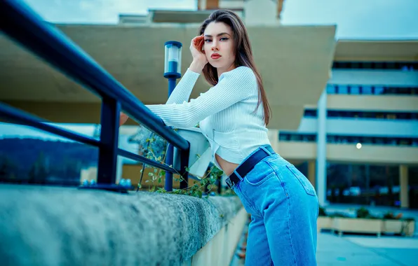 Picture look, girl, pose, jeans, jacket, long hair, Acts Novels, Deyan Romanov