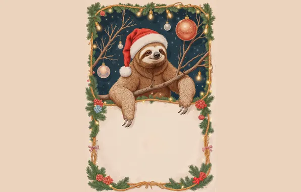 Look, balls, frame, Christmas, New year, sloth, face, needles