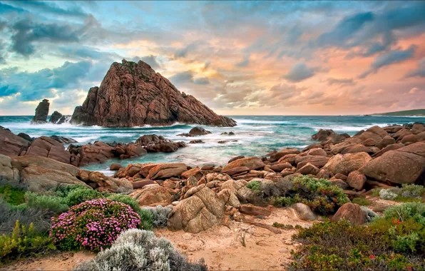 Beach, sunset, rock, stones, Australia, Western