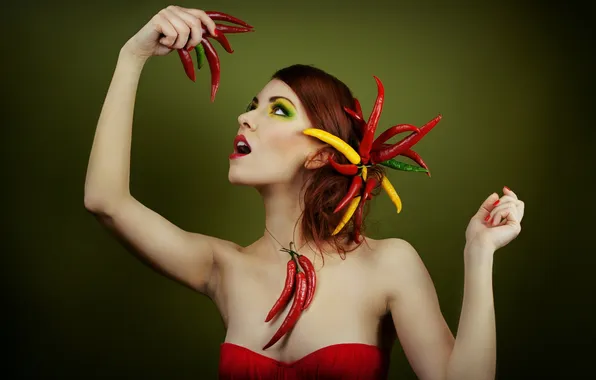 Girl, background, pepper