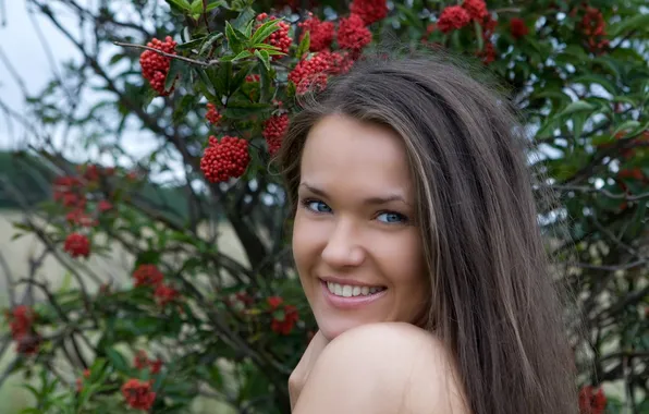 Girl, smile, tree, Rowan