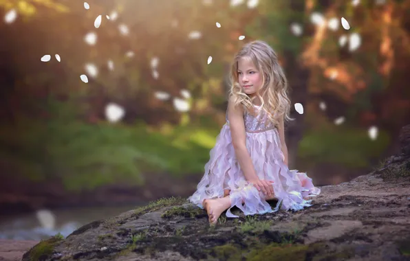 Picture mood, petals, dress, girl, bokeh