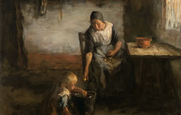 Oil, picture, canvas, 1922, Jacob Simon Hendrik Kever, Jacob Simon Hendrik Kever, Potato peeler