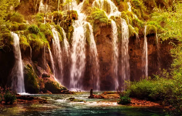 Picture forest, waterfall, Croatia, Plitvice National Park