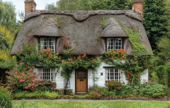 Summer, flowers, comfort, house, Windows, garden, the door, house