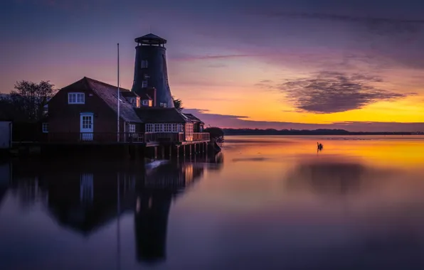 Sunrise, England, United Kingdom, Langstone, Old Mill