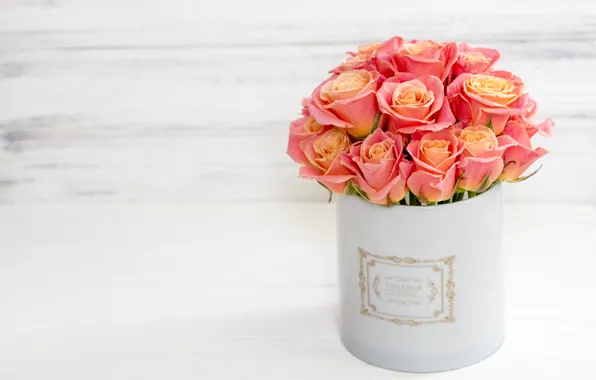 Picture love, flowers, box, roses, bouquet, love, pink, flowers