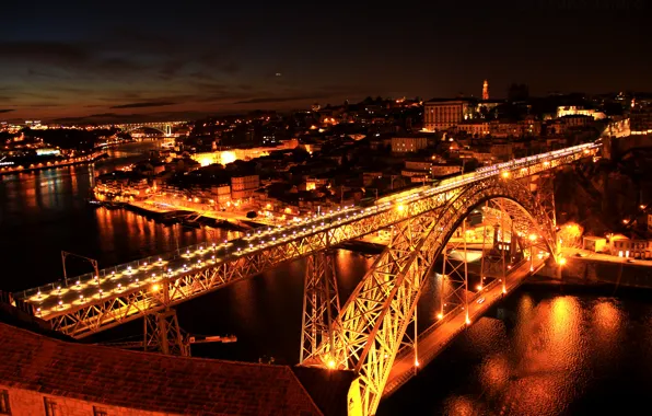 Picture night, bridge, the city, river, river, bridge, night, Porto sense