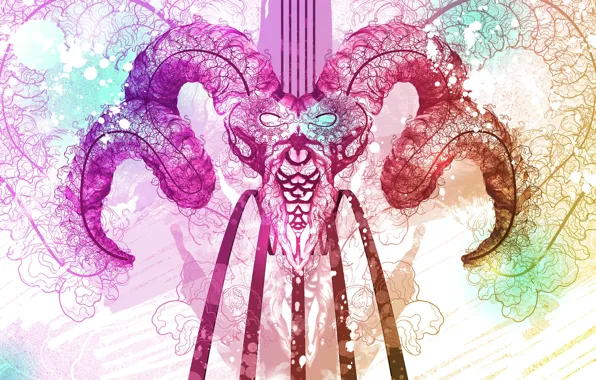 Picture skull, horns, sake, acid, horns, Satan, acid, satan