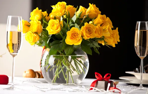 Flowers, table, gift, glass, vase, champagne, decor, Abelena