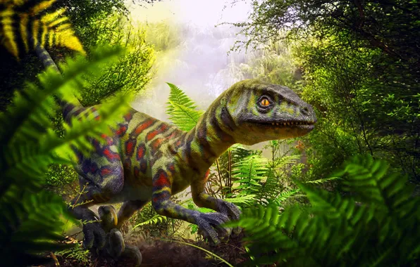 Picture Look, Green, Predator, Dinosaur, Jungle, Photoshop, Raptor, Fern