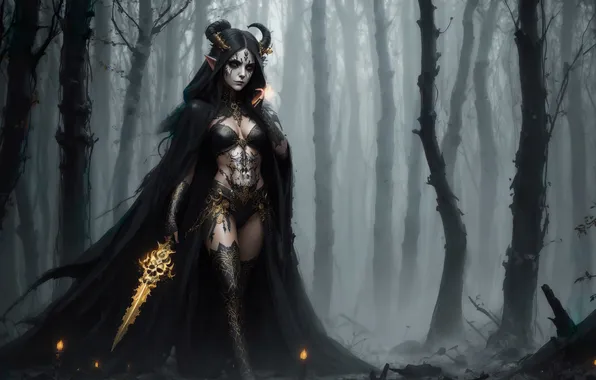 Girl, fantasy, forest, art, elf, fantasy art, necromancer, fantasy girl