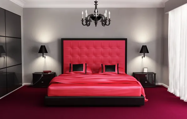 Design, bed, interior, chandelier, bedroom
